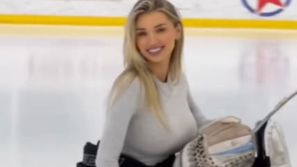 Mikayla Demaiter, a 23-year-old former Canadian ice hockey player and model, put on the goalie pads one more time in a viral Instagram video as we close out 2023.