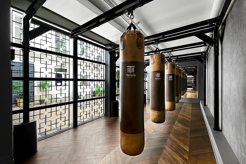 line of puching bags