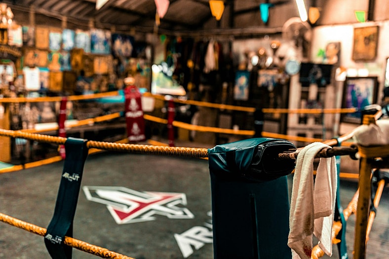 boxing ring with yellow ropes