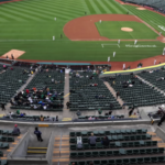 Elevated shot of an almost empty Oakland Coliseum during a game