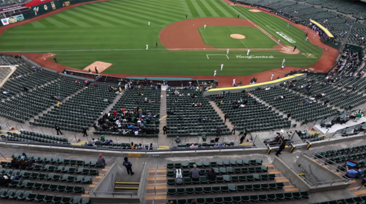 Elevated shot of an almost empty Oakland Coliseum during a game