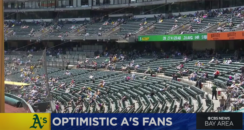 Image of empty stands during an Oakland A's baseball game at Oakland Coliseum