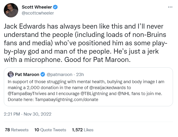 Boston Bruins broadcaster mocks Patrick Maroon's weight, so the Big Rig  donated to mental health charity
