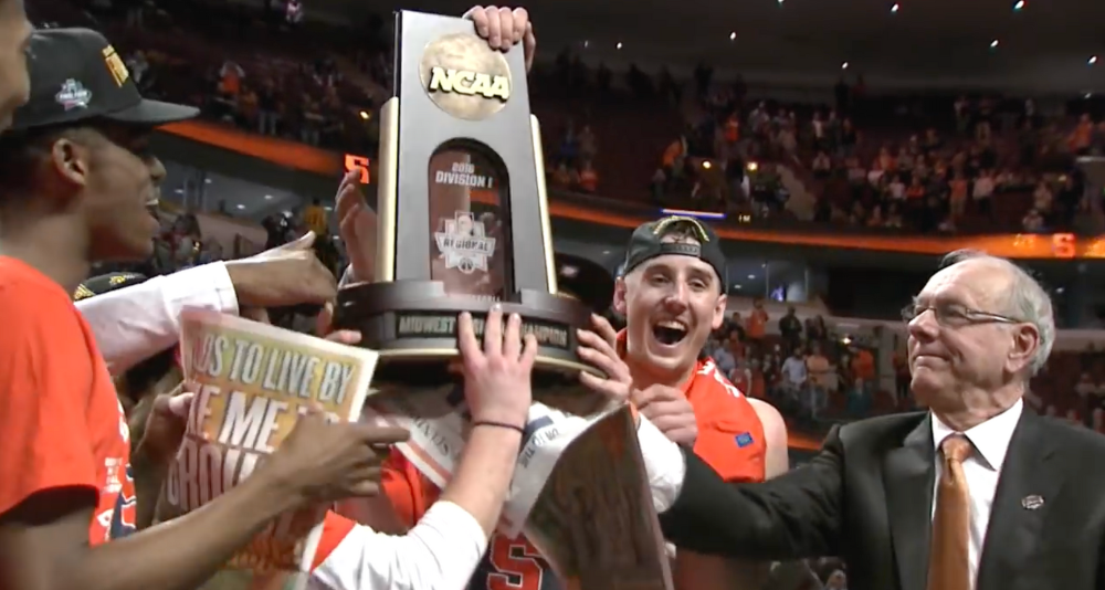 Syracuse Celebrates its 68-62 victory vs. Virginia in the NCAA Tournament Midwest Regional Final to advance to the Final Four in 2016