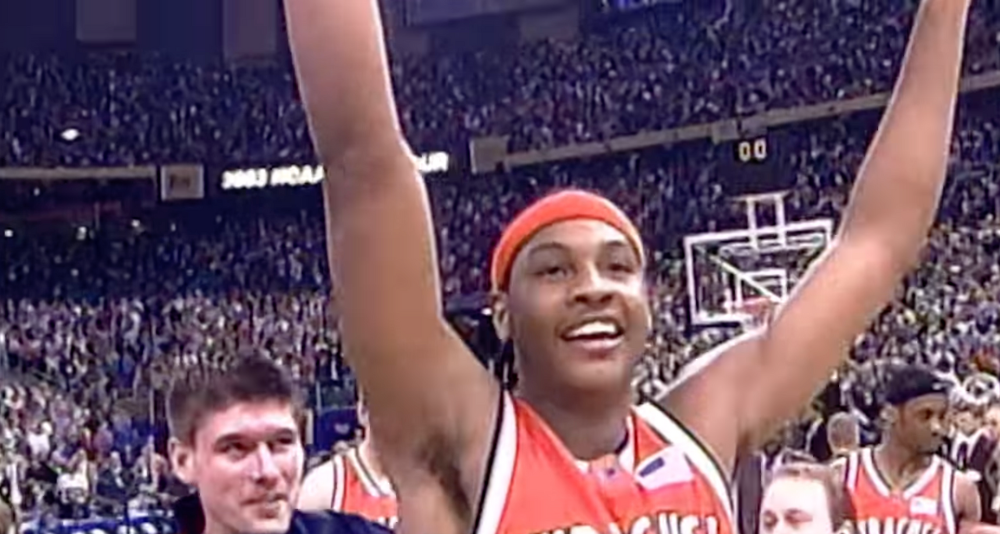 Syracuse Freshman Carmelo Anthony Celebrates 2003 National Championship