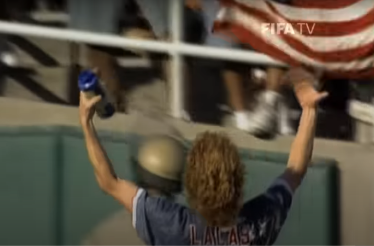 Alexi Lalas celebrates beating Columbia in the 1994 World Cup