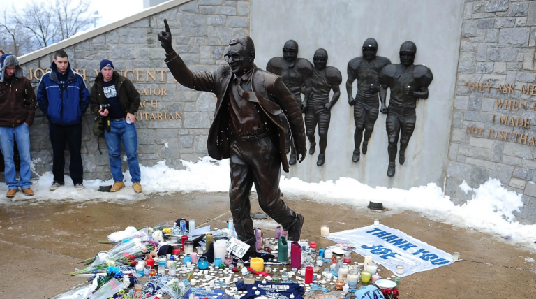 The Statue of Joe Paterno In Front Of Beaver Stadium Before It Was Removed