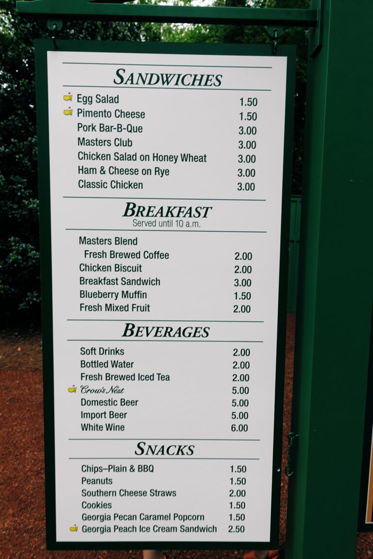 The Masters Concession prices 