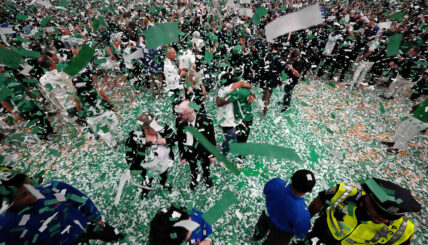 Video Of Joe Mazzulla Sharing A Moment Or Two Celebrating Championship With His Wife On The Parquet Floor Will Warm Your Heart